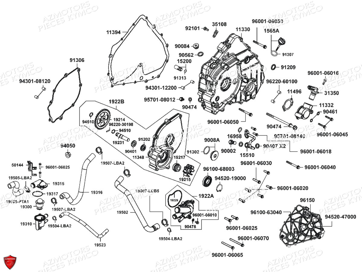 CARTER_GAUCHE_POMPE_A_EAU KYMCO Pièces Quad Kymco MXU 465I IRS 4T EURO4 LC90EL