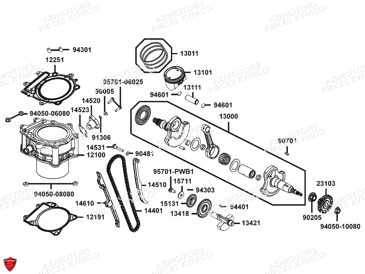 Cylindre Piston KYMCO Pièces MXU 465I IRS 4T EURO4 (LC90EL)