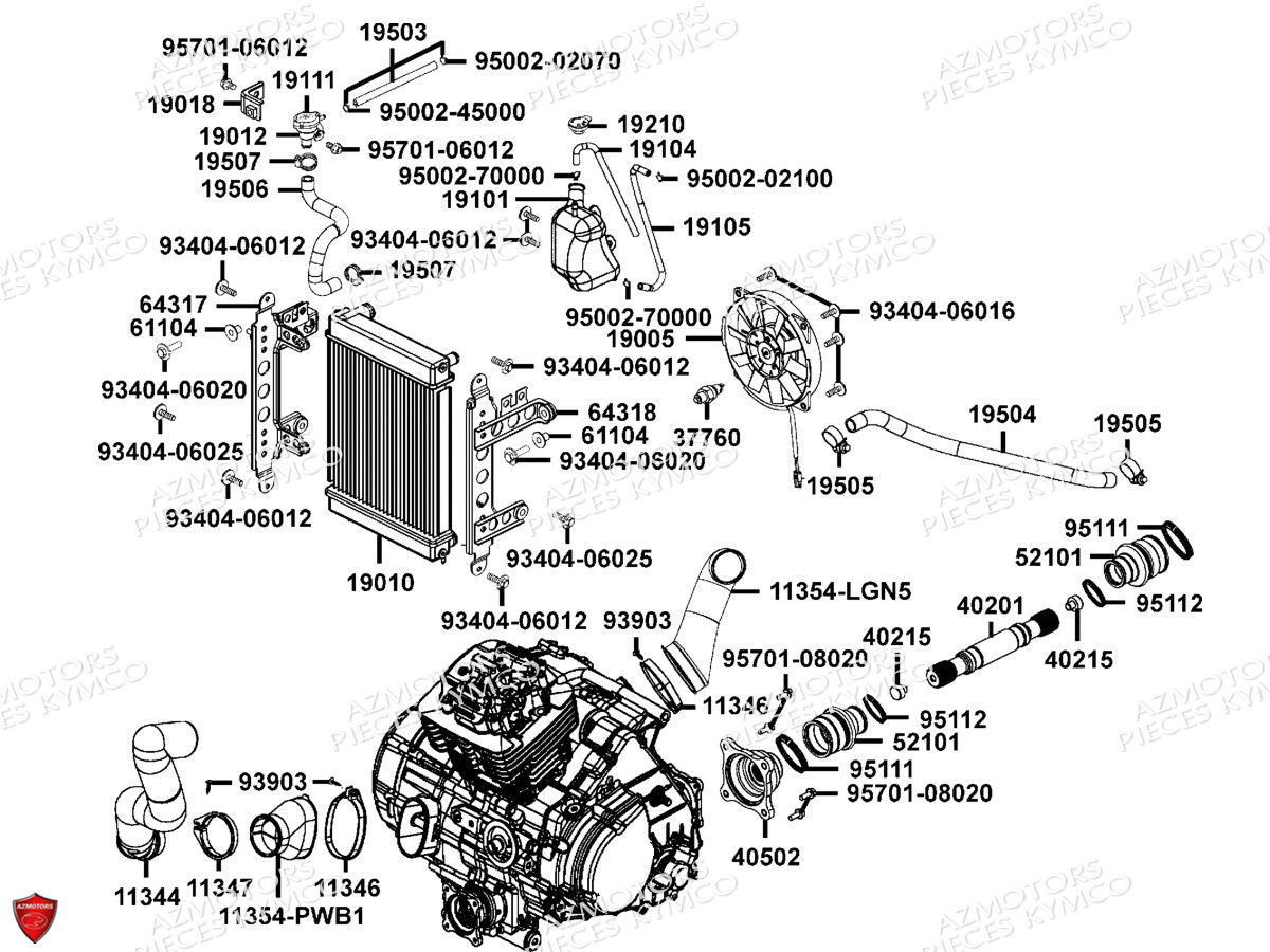 Refroidissement Arbre De Pont KYMCO Pièces MXU 465I IRS 4T EURO4 (LC90EL)