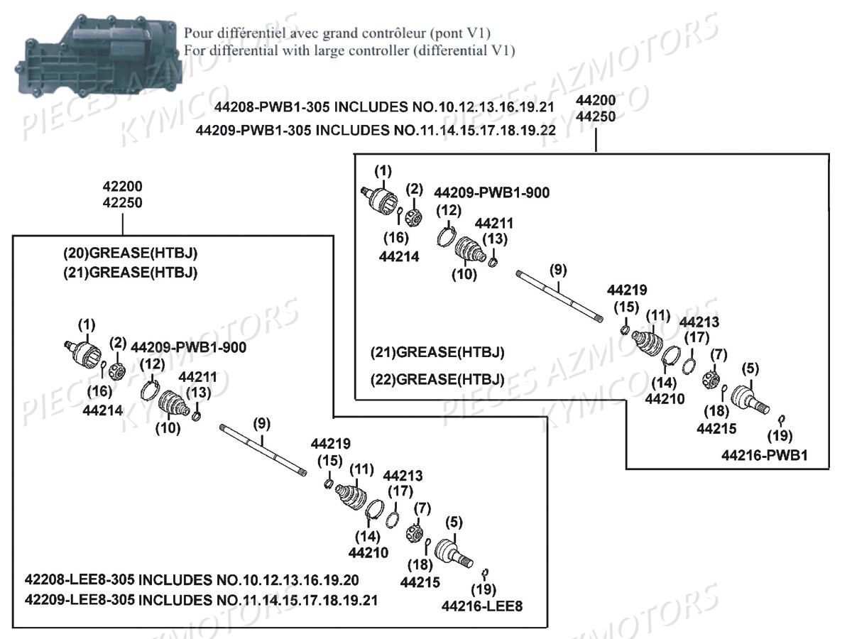 Cardan Detail KYMCO Pièces MXU 500 IRS/CARBU 4T EURO2 (LAA0CD/CF/CG)