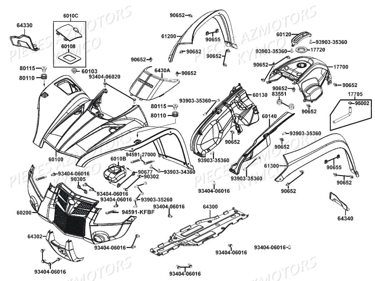 CARENAGES_AVANT KYMCO Pièces MXU 500 IRS/CARBU 4T EURO2 (LAA0CD/CF/CG)