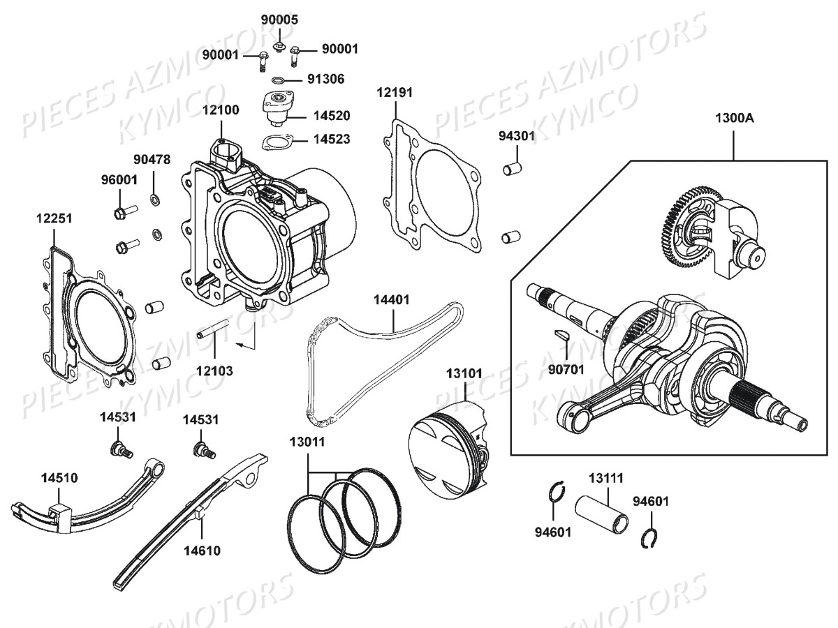 Cylindre Piston KYMCO Pièces MXU 500 IRS/CARBU 4T EURO2 (LAA0CD/CF/CG)