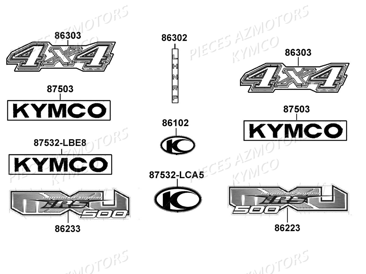 Decors KYMCO Pièces MXU 500 IRS/CARBU 4T EURO2 (LAA0CD/CF/CG)