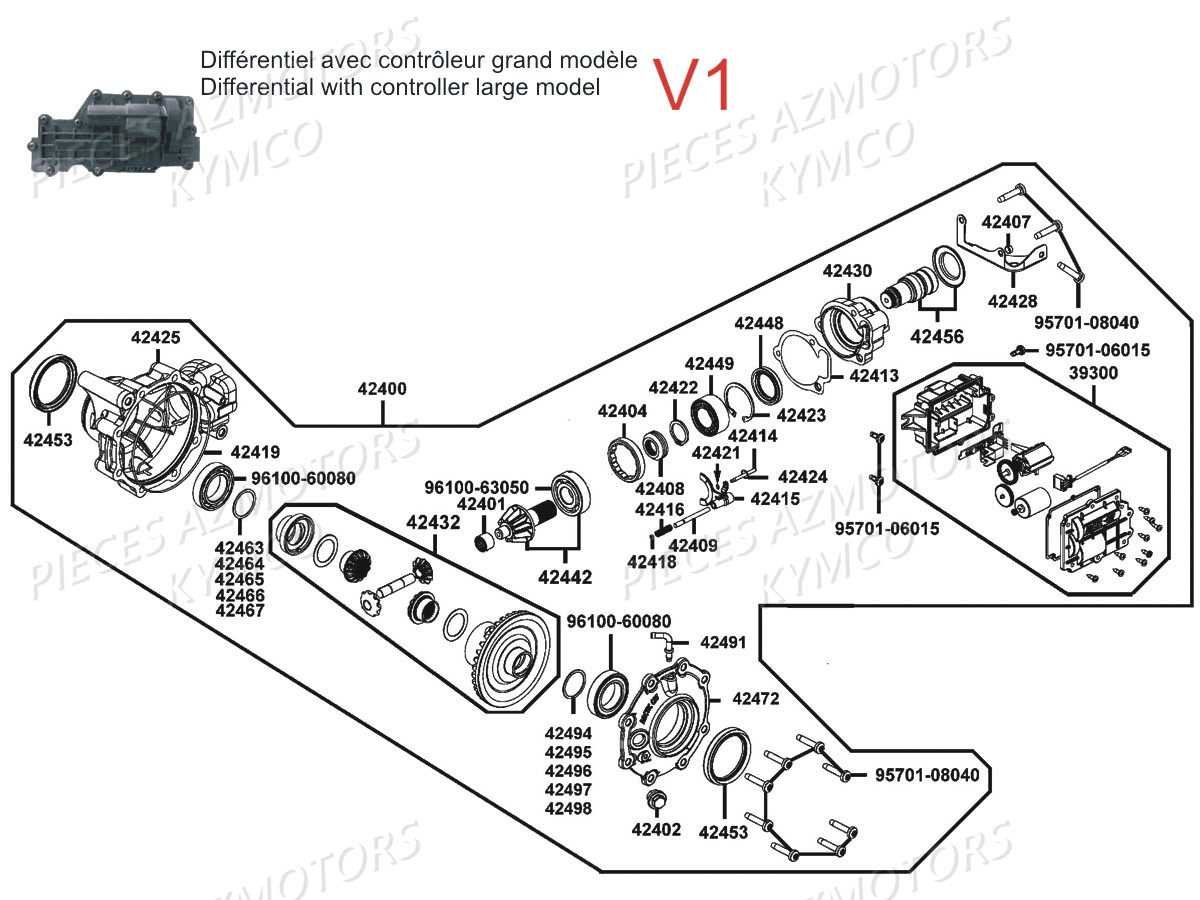 DIFFERENTIEL_AVANT KYMCO Pièces MXU 500 IRS/CARBU 4T EURO2 (LAA0CD/CF/CG)