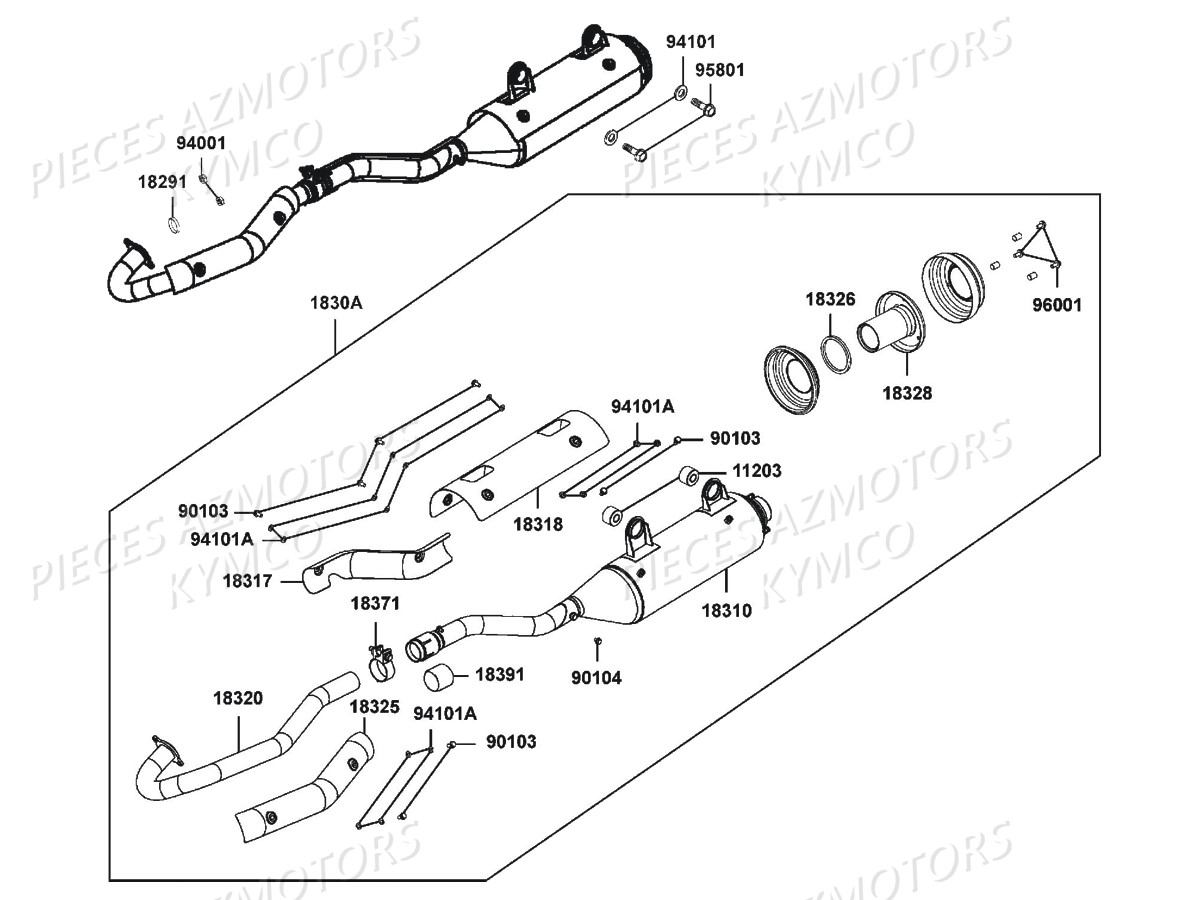 ECHAPPEMENT KYMCO Pièces MXU 500 IRS/CARBU 4T EURO2 (LAA0CD/CF/CG)