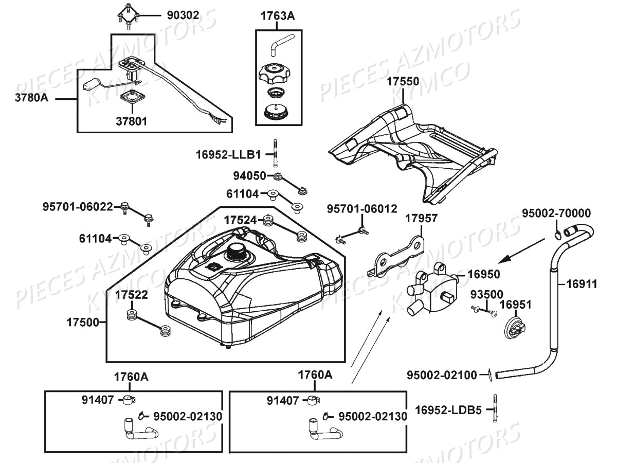 RESERVOIR_A_CARBURANT KYMCO Pièces MXU 500 IRS/CARBU 4T EURO2 (LAA0CD/CF/CG)