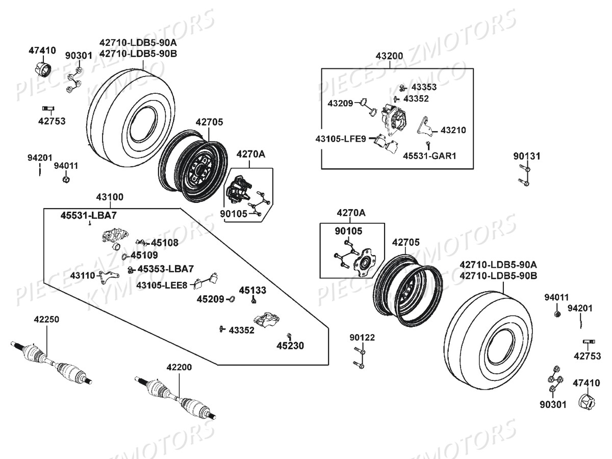 ROUES_ARRIERE KYMCO Pièces MXU 500 IRS/CARBU 4T EURO2 (LAA0CD/CF/CG)