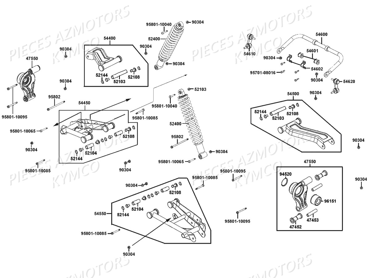 Suspension Arriere KYMCO Pièces MXU 500 IRS/CARBU 4T EURO2 (LAA0CD/CF/CG)