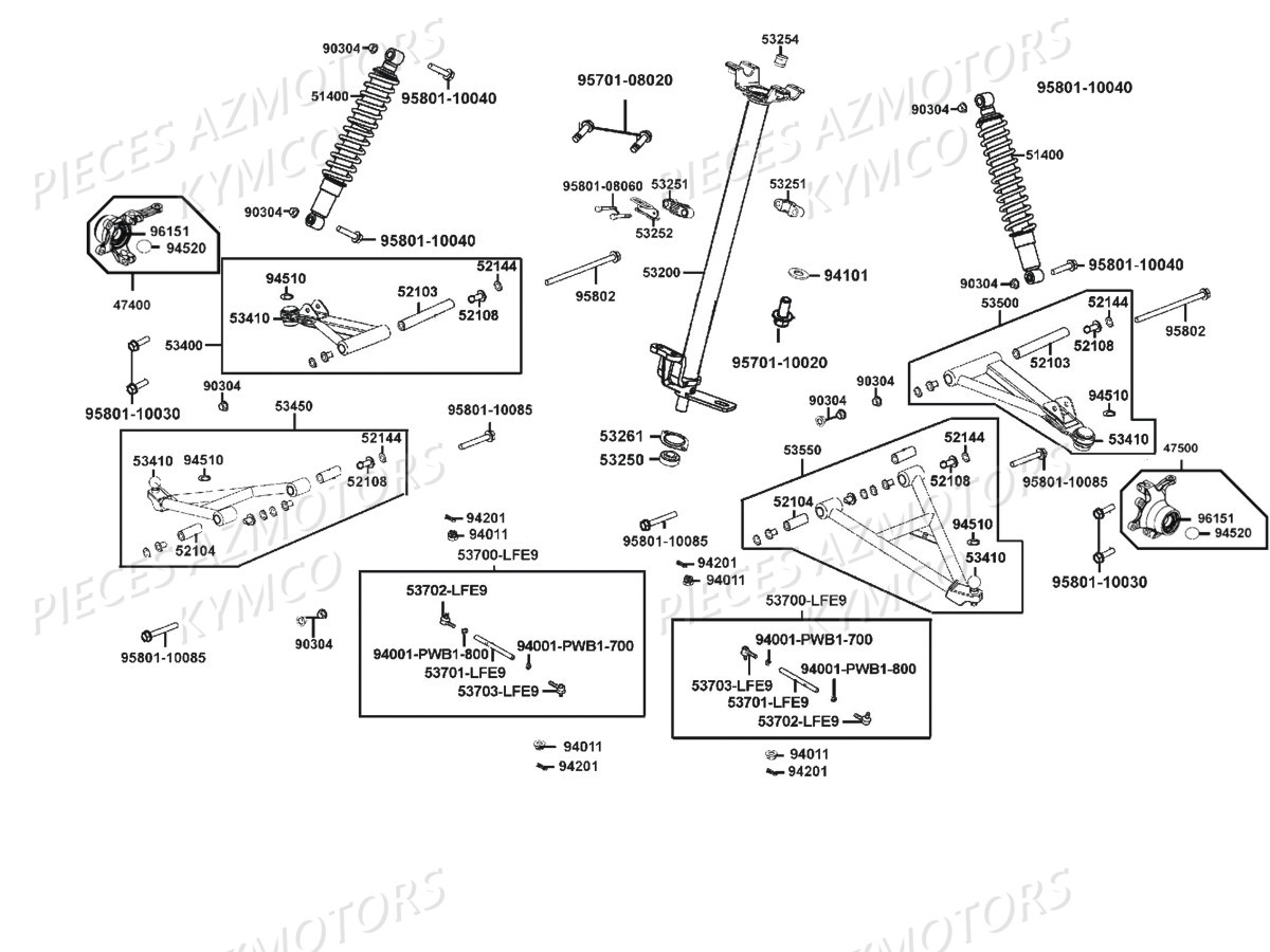 Suspension Avant Colonne De Direction KYMCO Pièces MXU 500 IRS/CARBU 4T EURO2 (LAA0CD/CF/CG)