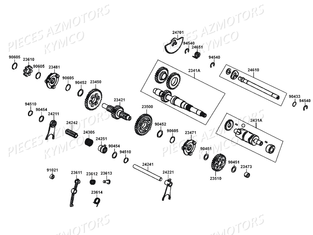 Transmission Primaire KYMCO Pièces MXU 500 IRS/CARBU 4T EURO2 (LAA0CD/CF/CG)