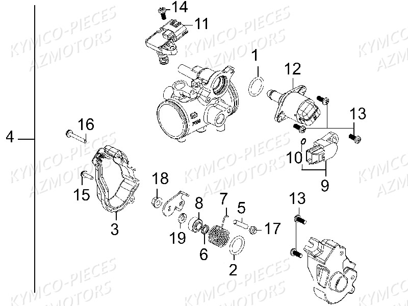 CORPS DE PAPILLON KYMCO Pièces Quad Kymco MXU 550 EX IRS 4X4 INJECTION 4T EURO II
