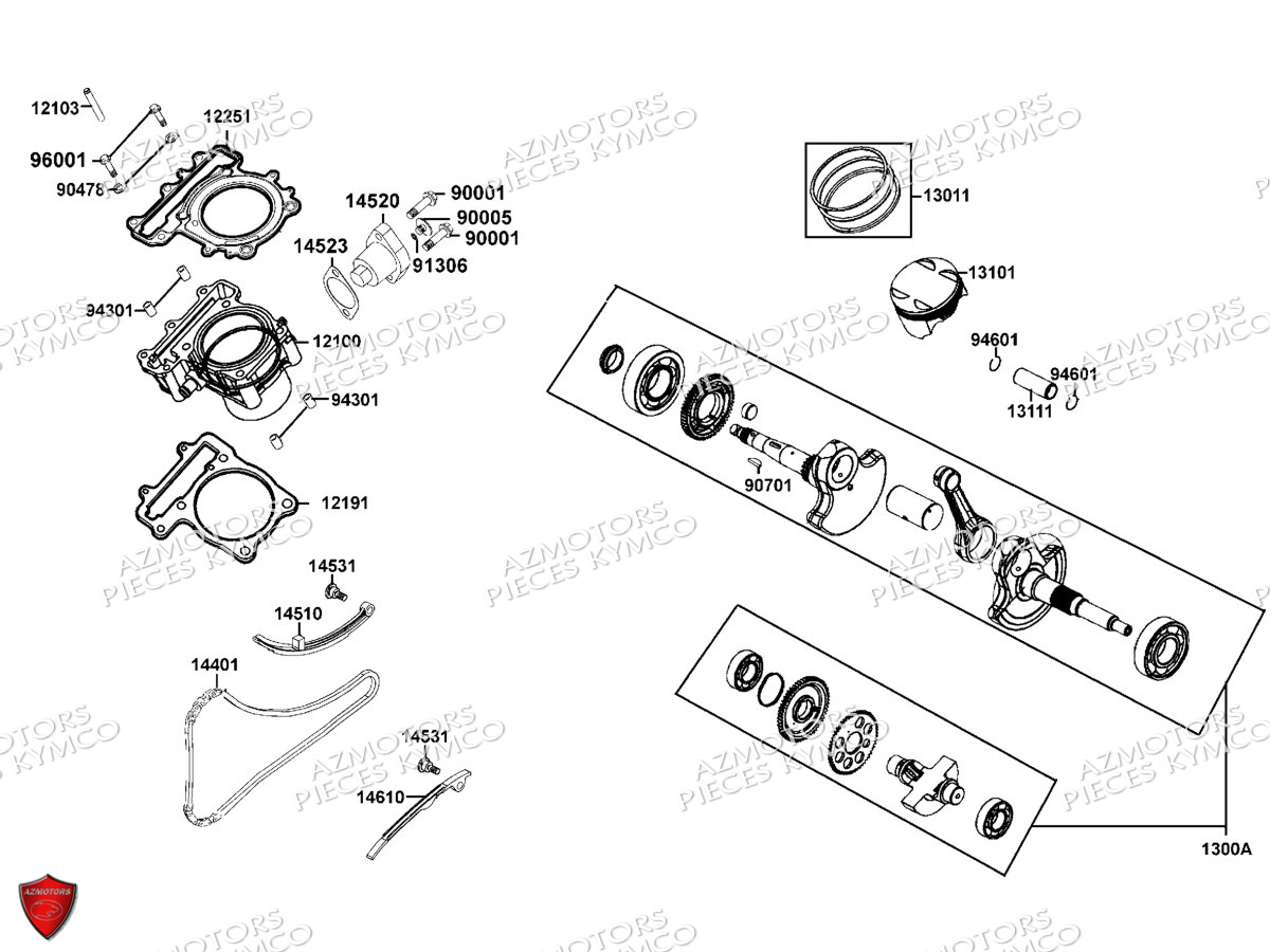 Cylindre Piston KYMCO Pièces MXU 550I EX IRS 4T EURO2 (LEA0BE)