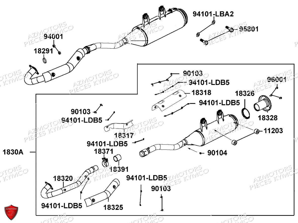 Echappement KYMCO Pièces MXU 550I EX IRS 4T EURO2 (LEA0BE)