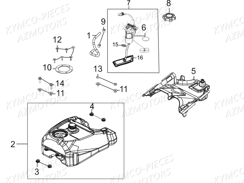 RESERVOIR A CARBURANT KYMCO Pièces Quad Kymco MXU 550 EX IRS 4X4 INJECTION 4T EURO II