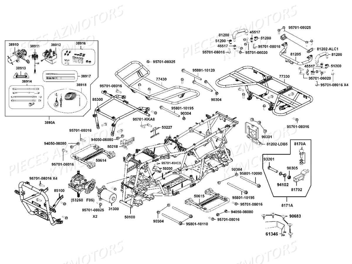 Chassis Porte Paquets KYMCO Pièces MXU 700I EX EPS IRS 4T EURO2 (LAADBH)