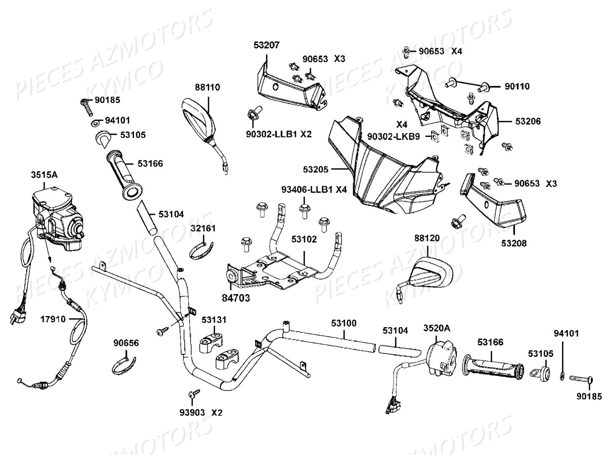 GUIDON_RETROVISEURS KYMCO Pièces Quad Kymco MXU 700 EX EPS IRS [Direction assistee] 2015