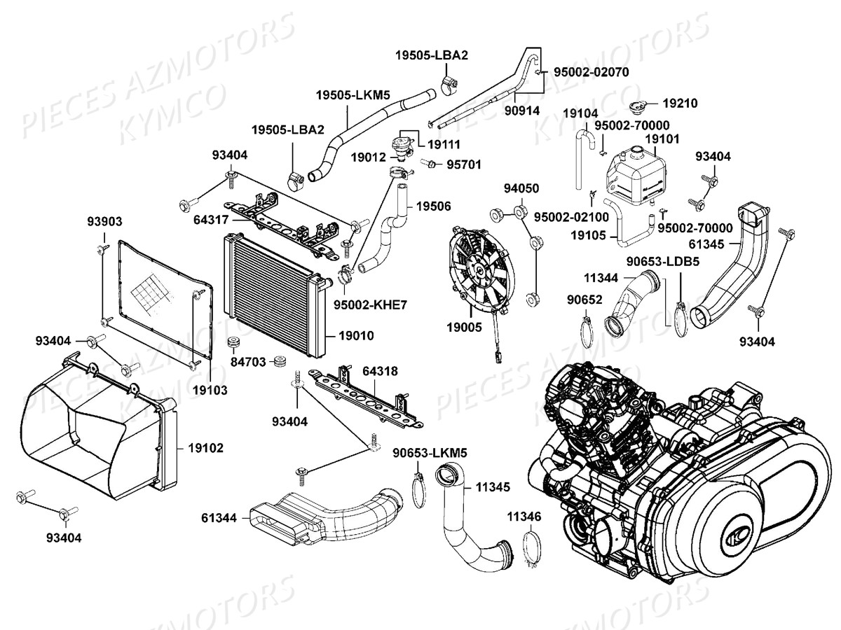 Refroidissement KYMCO Pièces MXU 700I EX EPS IRS 4T EURO2 (LAADBH)