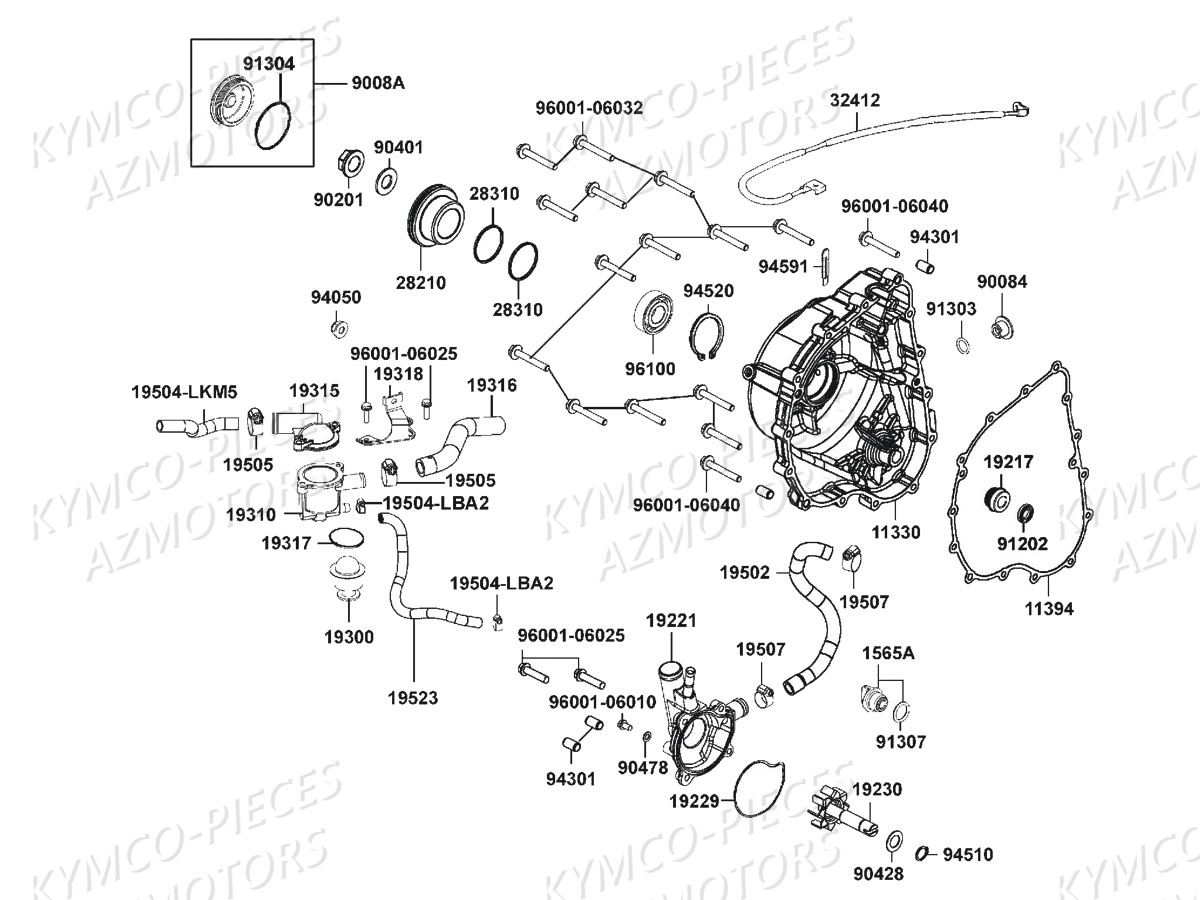 CARTER DROIT POMPE A EAU KYMCO MXU700i IRS Euro4