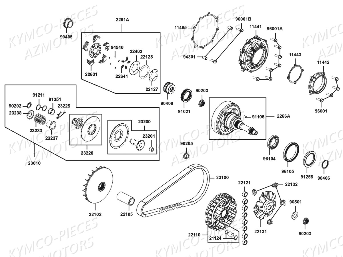 Variateur Embrayage KYMCO Pièces MXU 700I IRS 4T EURO4 (LAADEE)