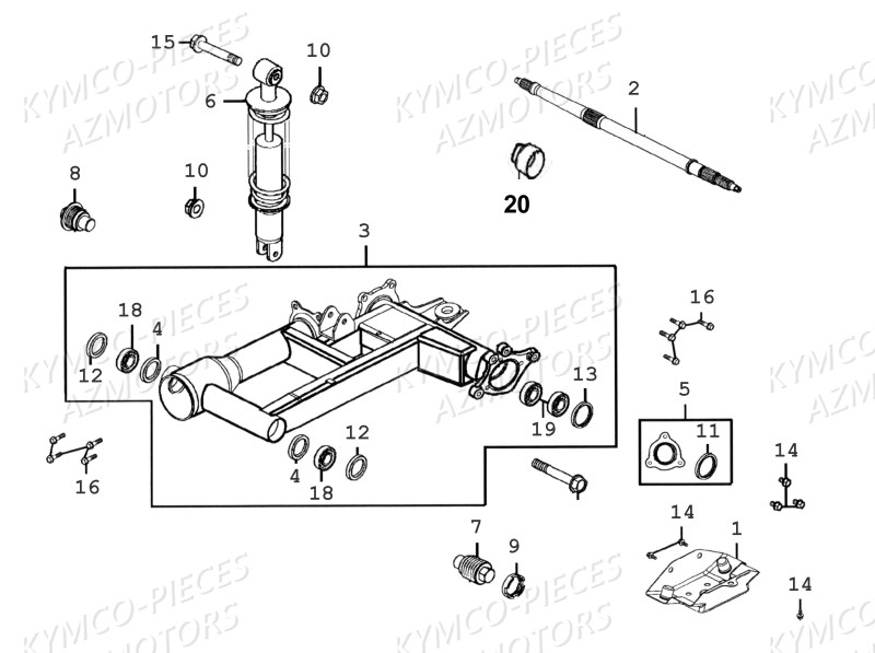 Bras Oscillant AZMOTORS Pièces MXU 300 4T EURO II