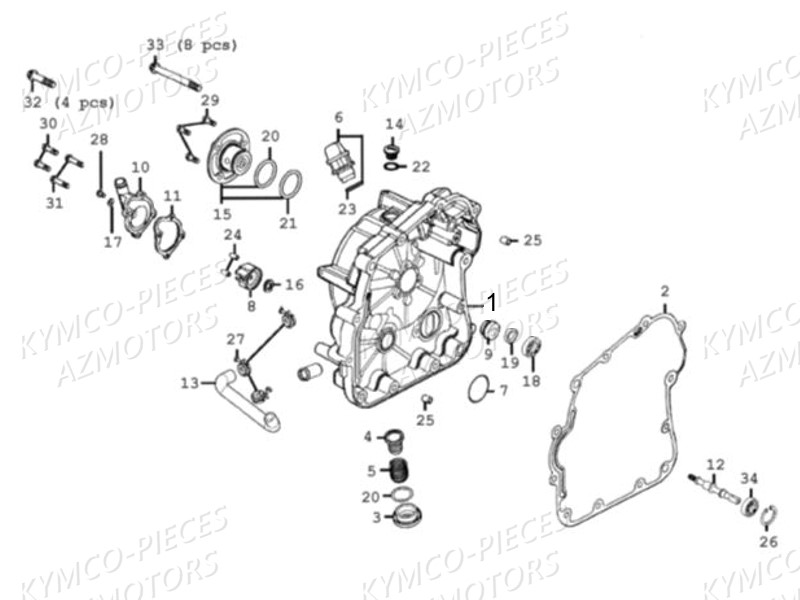 Carter Droit KYMCO Pièces MXU 300 4T EURO II (LA60AD/LA60FD)