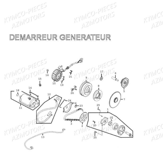 Demarreur Generateur KYMCO Pièces MXU 300 4T EURO II (LA60AD/LA60FD)