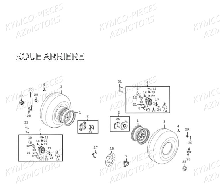 Roues Arriere AZMOTORS Pièces MXU 300 4T EURO II (LA60AD/LA60FD)