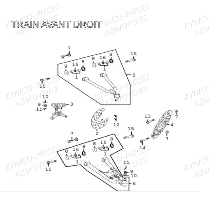 Train Avant Droit AZMOTORS Pièces MXU 300 4T EURO II (LA60AD/LA60FD)