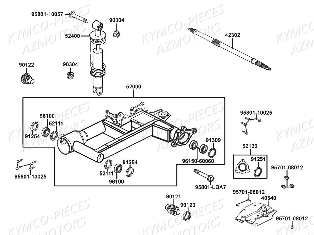 Bras Oscillant KYMCO Pieces MXU 300 US GREEN LINE 4T EURO 2 (LA60FE)