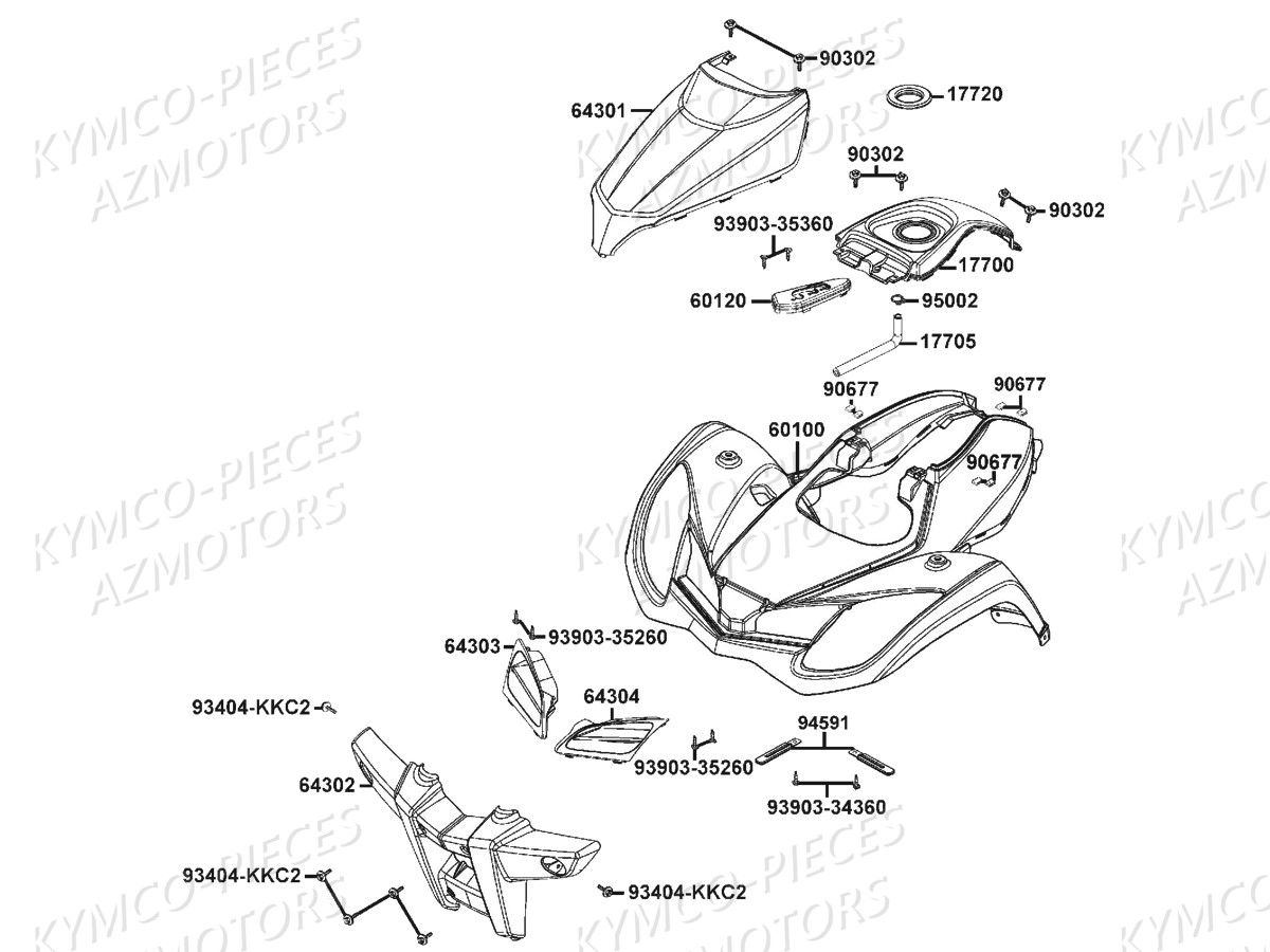MASQUE AVANT (NOIR BRUT) KYMCO pour CARENAGES AVANT de MXU 300 GREEN LINE
