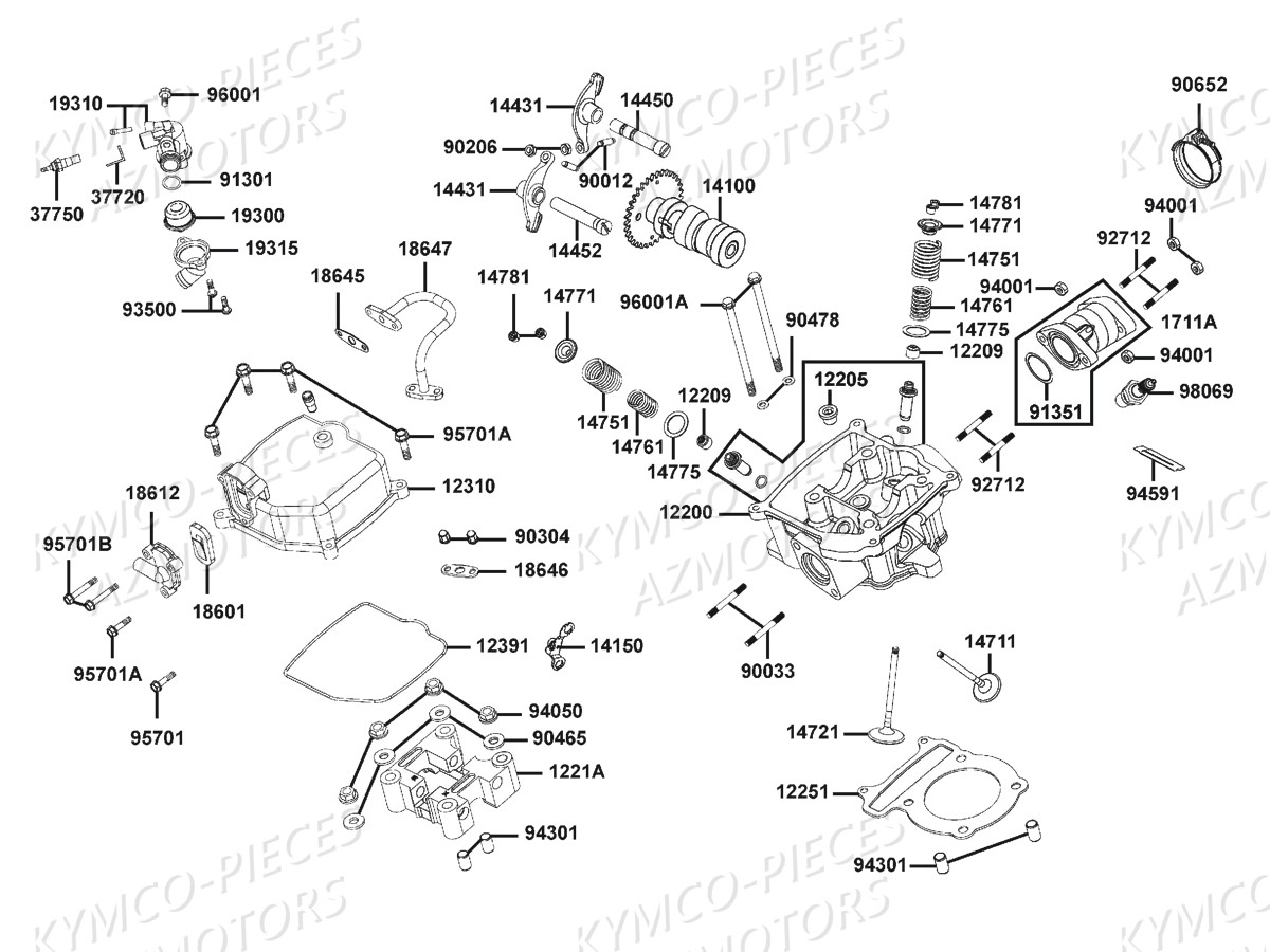 Culasse KYMCO Pieces MXU 300 US GREEN LINE 4T EURO 2 (LA60FE)