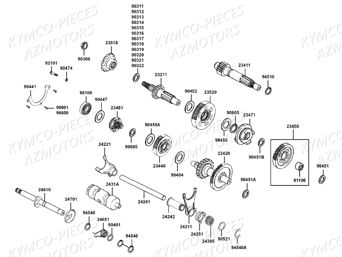 Transmission Inverseur KYMCO Pieces MXU 300 US GREEN LINE 4T EURO 2 (LA60FE)