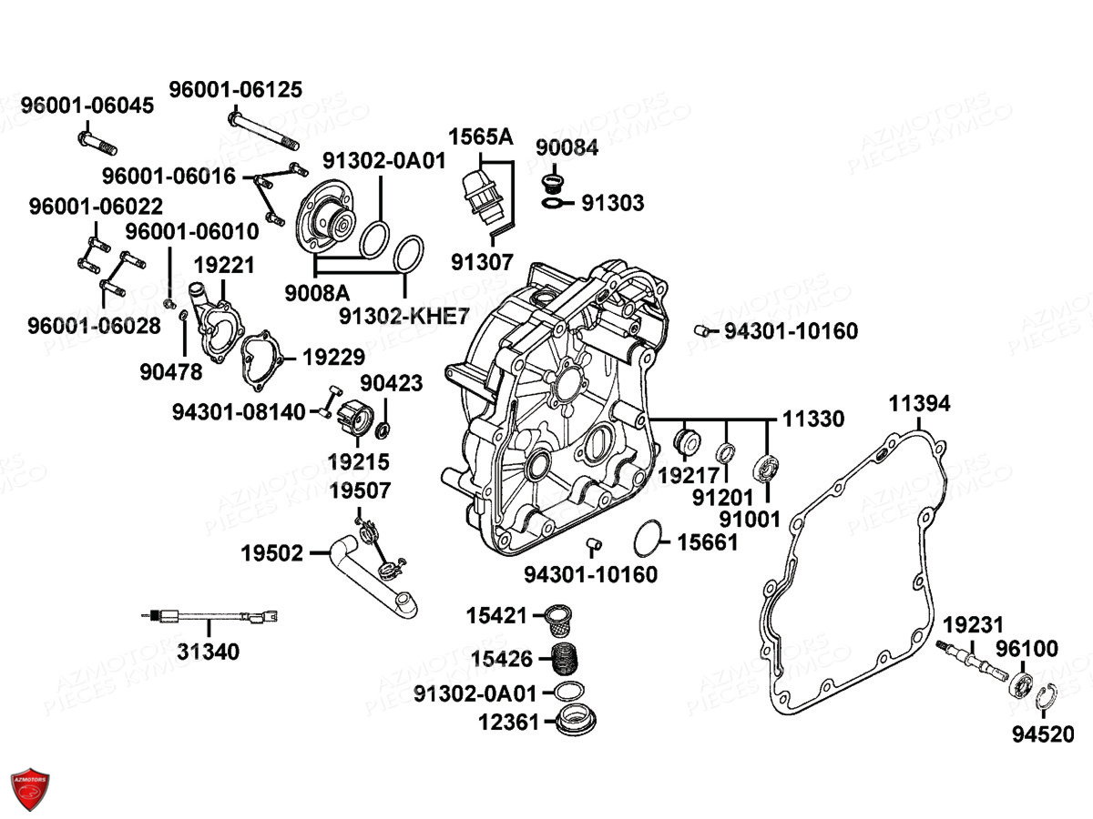 Carter Droit Pompe A Eau AZMOTORS Pièces MXU 300 I T3B (XA60BA)