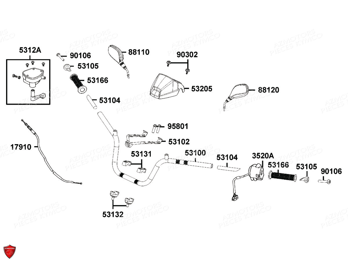Guidon Retroviseurs AZMOTORS Pièces MXU 300 I T3B (XA60BA)