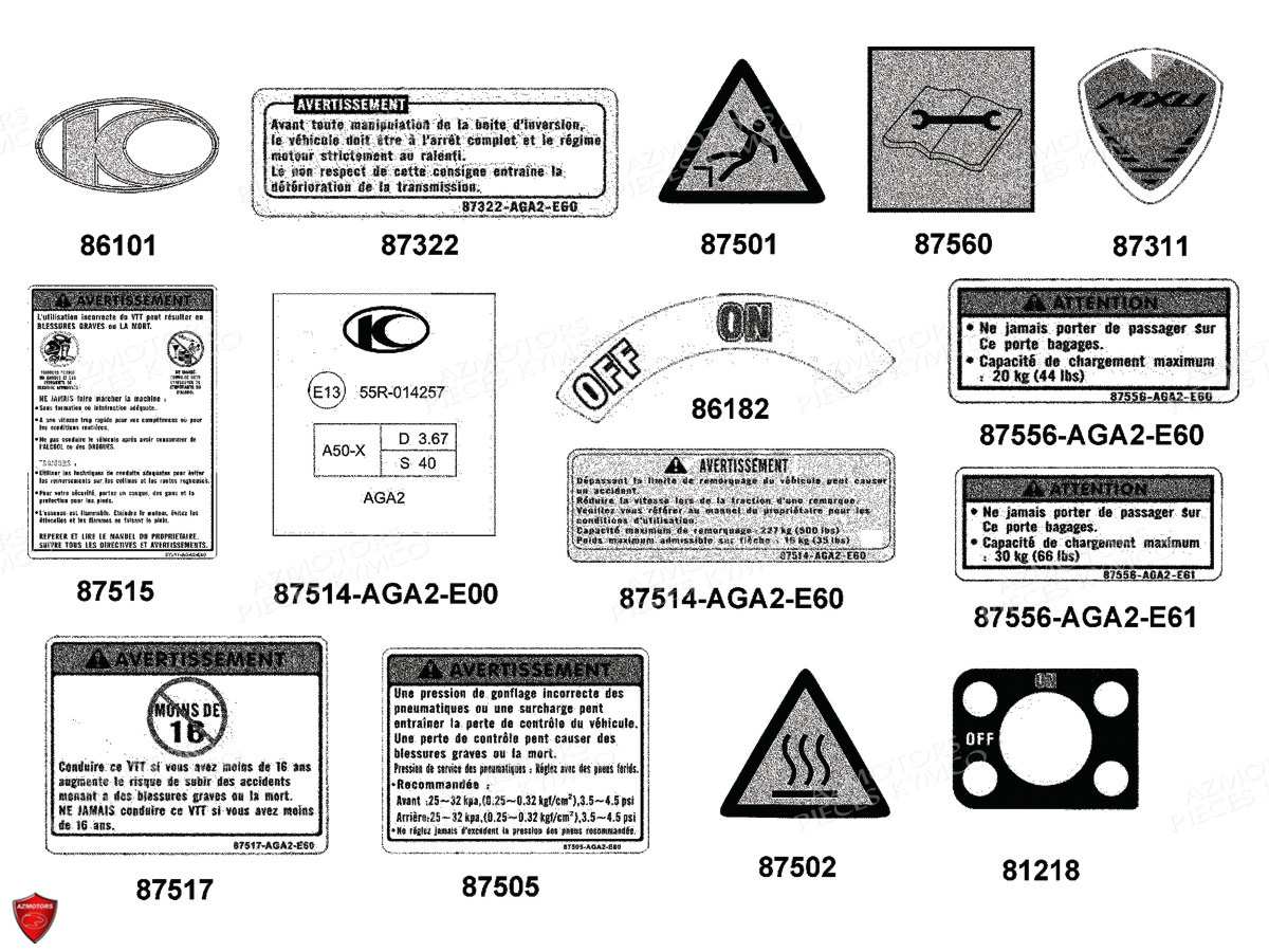 Label De Securite KYMCO Pièces MXU 300 I T3B (XA60BA)