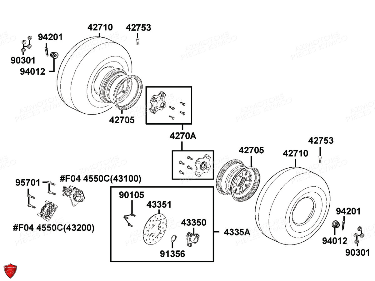 Roues Arriere AZMOTORS Pièces MXU 300 I T3B (XA60BA)