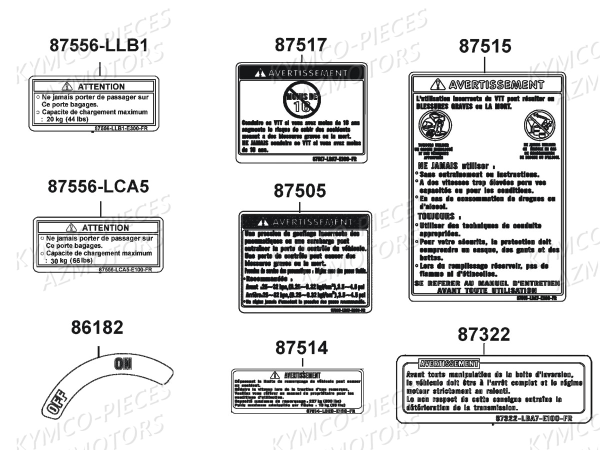Labels De Securite KYMCO Pieces MXU 300 US 4T EURO 2 (LA60GD)