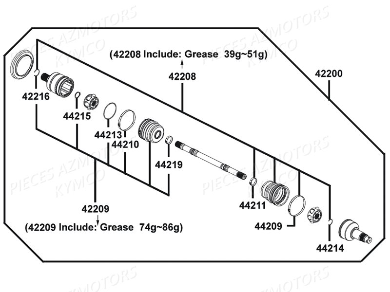 Cardan Detail KYMCO Pièces MXU 400 IRS GREEN LINE 4T EURO 2 (LA70BG)