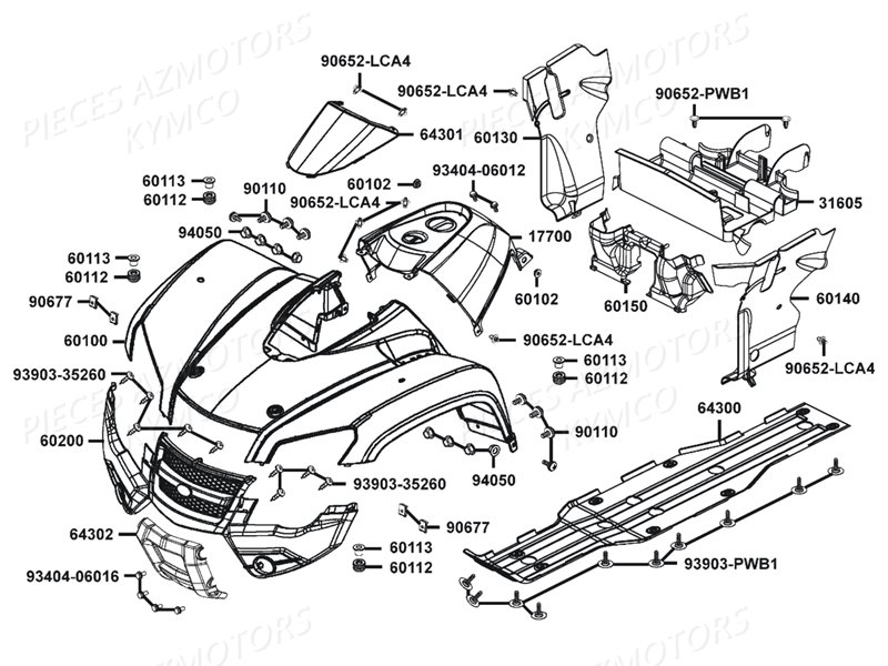 Carenages Avant KYMCO Pièces MXU 400 IRS GREEN LINE 4T EURO 2 (LA70BG)