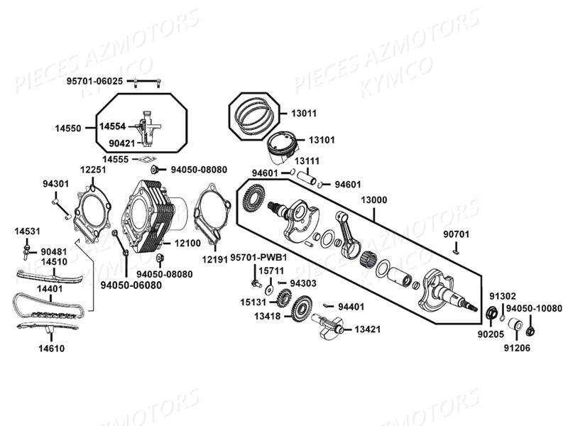 Cylindre Piston KYMCO Pièces MXU 400 IRS GREEN LINE 4T EURO 2 (LA70BG)