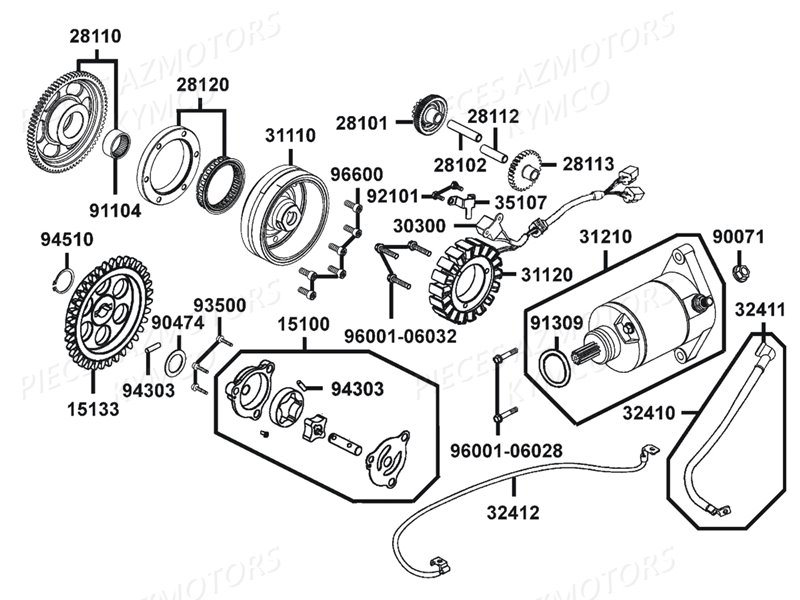 Demarreur Allumage Pompe A Huile KYMCO Pièces MXU 400 IRS GREEN LINE 4T EURO 2 (LA70BG)