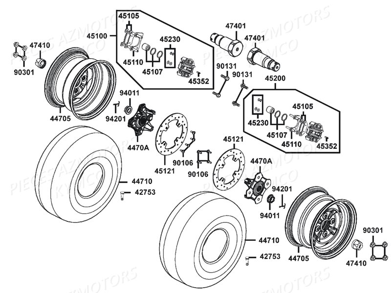 Roues Avant KYMCO Pièces MXU 400 IRS GREEN LINE 4T EURO 2 (LA70BG)