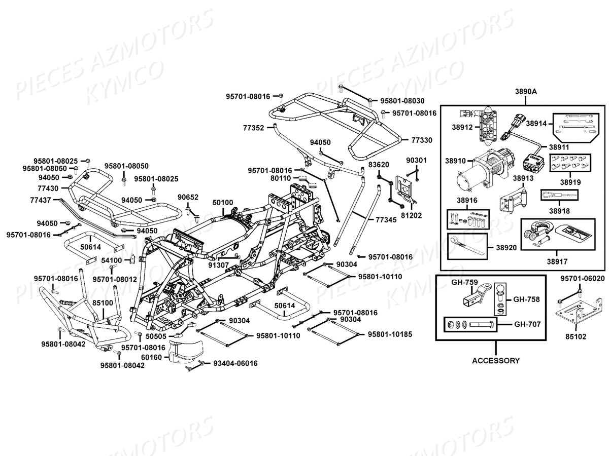 Chassis Porte Paquets Accessoires KYMCO Pièces Kymco MXU 465I IRS 4T EURO2 (LA90AG/LC90AK)