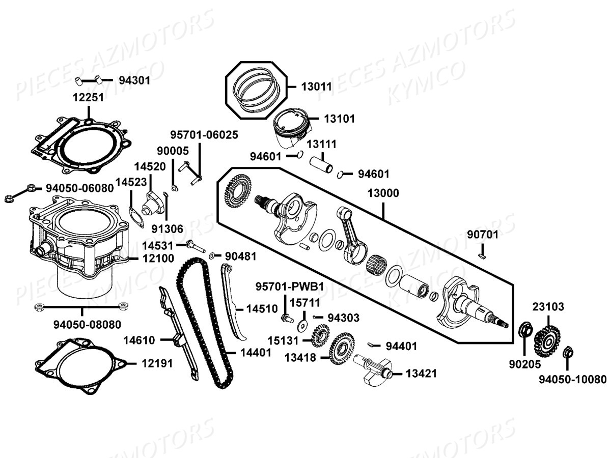 Cylindre Piston KYMCO Pièces Kymco MXU 465I IRS 4T EURO2 (LA90AG/LC90AK)