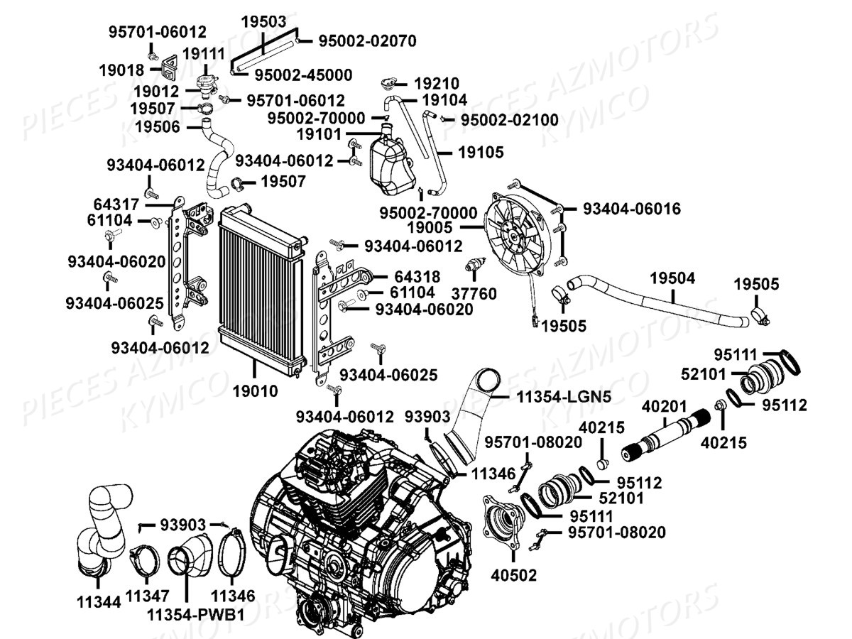 Refroidissement Arbre De Pont KYMCO Pièces Kymco MXU 465I IRS 4T EURO2 (LA90AG/LC90AK)