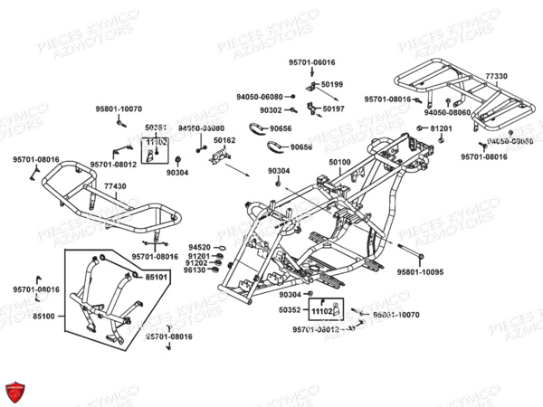 CHASSIS_PORTE_PAQUETS KYMCO Pieces Origine MXU_50 2T EURO 2 (CHASSIS RFBA1)