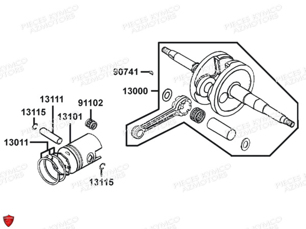 Piston Vilebrequin KYMCO Pièces MXU_50 2T EURO 2 (LB10AE)