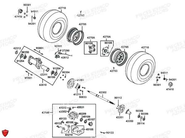 ROUES_ARRIERE KYMCO Pieces Origine MXU_50 2T EURO 2 (CHASSIS RFBA1)