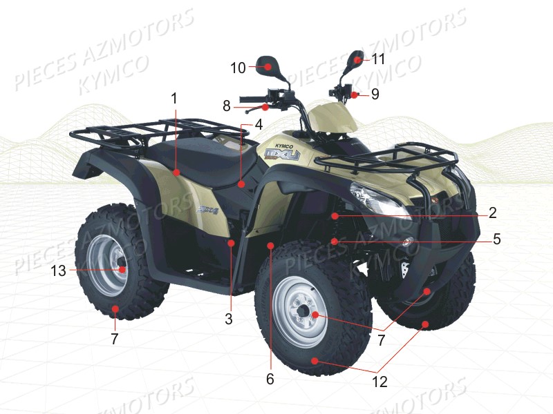 1_CONSOMMABLES KYMCO Pièces Quad Kymco MXU 500 2x4 4x4