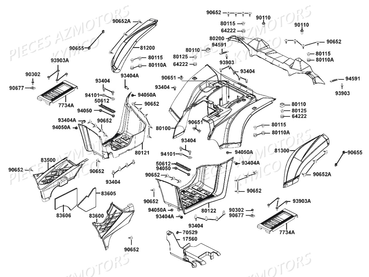 Carenages Arriere KYMCO Pièces MXU 500 CARBU 2X4/4X4 4T EURO2 (LAA0AE/LAA0BE)